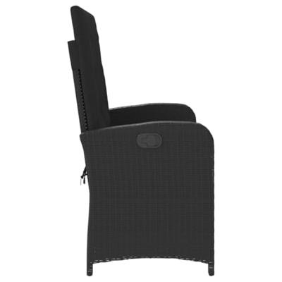 Tuinbankje verstelbaar met kussens poly rattan zwart