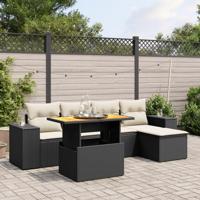 6-delige Loungeset met kussens poly rattan zwart - thumbnail