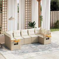 7-delige Loungeset met kussens poly rattan beige - thumbnail