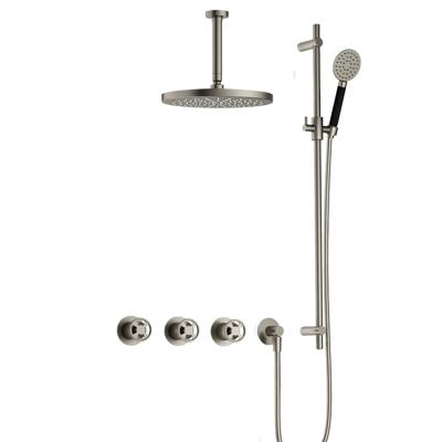 Hotbath Cobber - CW7067 - Inbouw Regendoucheset - Geborsteld Nikkel - 2 Stopkranen - Thermostatisch - Plafondbuis 15 cm - Hoofddouche 300 mm - Ronde Handdouche 3 Standen - Glijstang 900 mm - met M106 - Waterbesparend