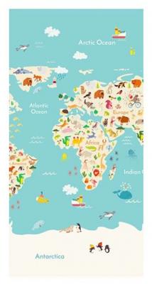 Good Morning Strandlaken WORLDMAP 75x150 cm lichtblauw