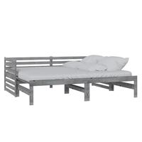 VidaXL Bedbank uitschuifbaar massief grenenhout grijs 2x(90x200) cm - thumbnail