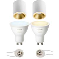 Pragmi Cliron Pro - Opbouw Rond - Mat Wit/Goud - Verdiept - Ø90mm - Philips Hue - Opbouwspot Set GU10 - White Ambiance - Bluetooth - thumbnail