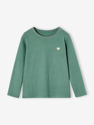 T-shirt Basics met hartjes en pailletten en lange mouwen smaragdgroen T-shirt Basics met hartjes en pailletten en lange mouwen smaragdgroen