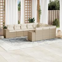 10-delige Loungeset met kussens poly rattan beige - thumbnail