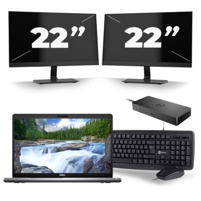 Dell Latitude 5510 - Intel Core i5-10e Generatie - 15 inch - 8GB RAM - 256GB SSD - Windows 11 + 2x 22 inch Monitor