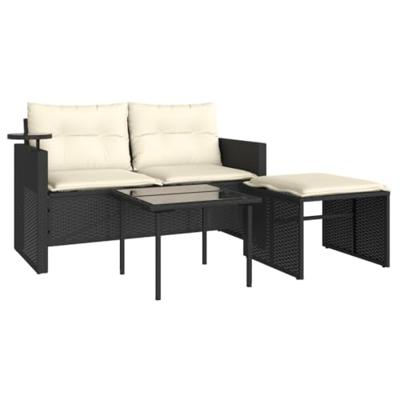 3-delige Loungeset met kussens poly rattan zwart 3-delige Loungeset met kussens poly rattan zwart