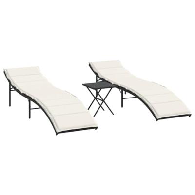 Ligbedden 2 st met tafel poly rattan zwart - thumbnail