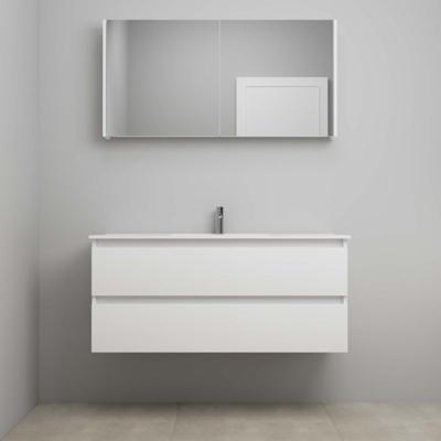 On-Line Badkamermeubelset - 120 cm - Voorgemonteerd - Porseleinen Wastafel - 1 Kraangat - Spiegelkast - Hoogglans Wit