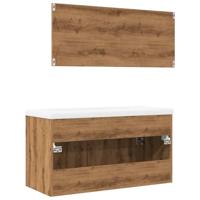 3-delige Badkamermeubelset bewerkt hout artisanaal eikenkleur - thumbnail