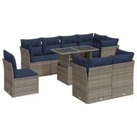 9-delige Loungeset met kussens poly rattan acacia grijs - thumbnail