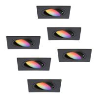 Set van 6 Mallorca - LED inbouwspot - IP20 - Kantelbaar - 5,5 Watt 345 Lumen - Wifi + Bluetooth - RGBWW - GU10 - Google Home, Amazon Alexa en Siri - Vierkant - Voor binnen - Zwart - thumbnail