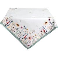 Clayre & Eef Tafelkleed 150x150 cm Wit Groen Katoen Vierkant Bloemen - thumbnail