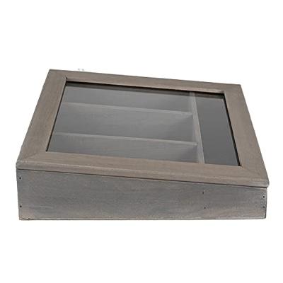 Clayre & Eef Bestekbak 30x30x8 cm Grijs Hout Glas Vierkant