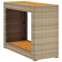 Tuinbijzettafel met houten blad 100x40x75 cm poly rattan beige - thumbnail