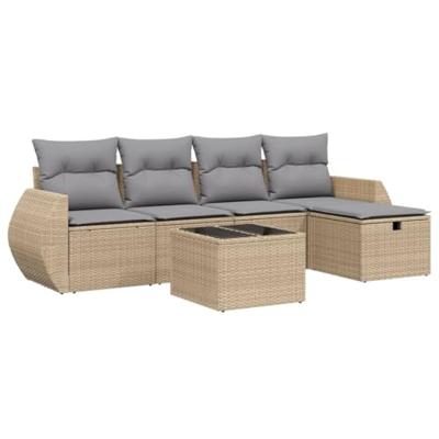 6-delige Loungeset met kussens poly rattan gemengd beige