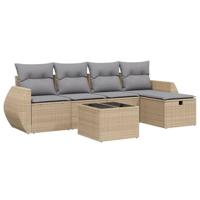 6-delige Loungeset met kussens poly rattan gemengd beige - thumbnail
