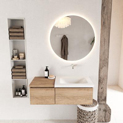 MONDIAZ BUKLA 100cm badmeubel met module 40 kleur Washed Oak met 2 lades. Wastafel CLOUD rechts 0 kraangaten kleur Talc.