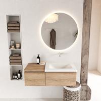 MONDIAZ BUKLA 100cm badmeubel met module 40 kleur Washed Oak met 2 lades. Wastafel CLOUD rechts 0 kraangaten kleur Talc. - thumbnail