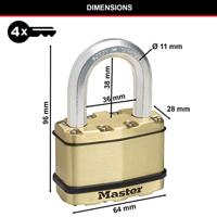 Masterlock Hangslot, Excell 64mm, messing - M15BEURDLF M15BEURDLF - thumbnail