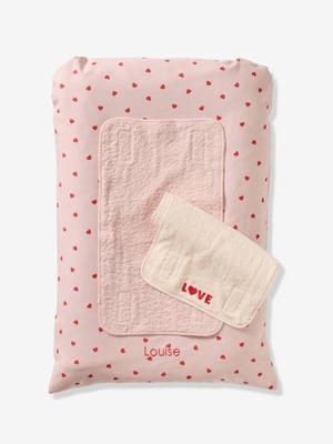 Luiermatras + 2 verschoonmatjes MON COEUR roze, bedrukt
