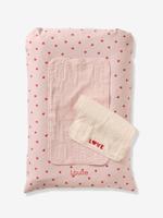 Luiermatras + 2 verschoonmatjes MON COEUR roze, bedrukt - thumbnail