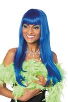 Lange pruik de luxe blauw - thumbnail