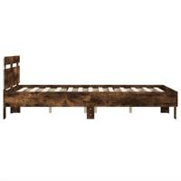 Bedframe met hoofdeinde en LED gerookt eikenkleurig 135x190 cm - thumbnail