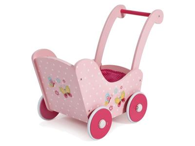 Houten poppenwagen Vlinder Roze