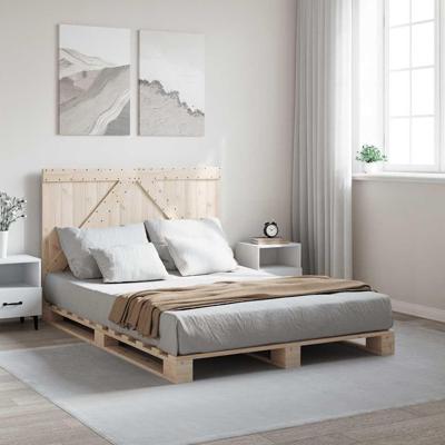 Bedframe met hoofdbord massief grenenhout wit 140x200 cm