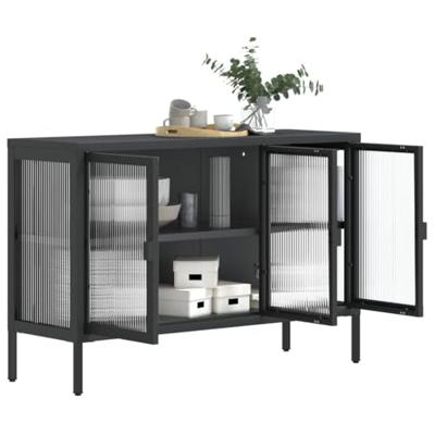 Dressoir 105x35x70 cm glas en staal zwart