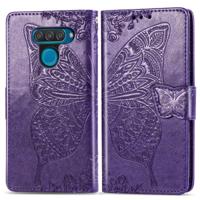 Butterfly Love bloemen reliëf horizontale Flip lederen case voor LG q60 met houder & kaartsleuven & portemonnee & Lanyard (donker paars) - thumbnail