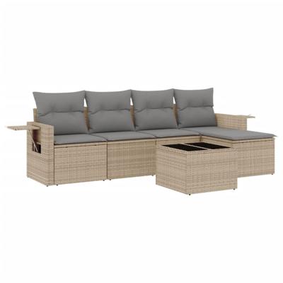 6-delige Loungeset met kussens poly rattan beige - thumbnail