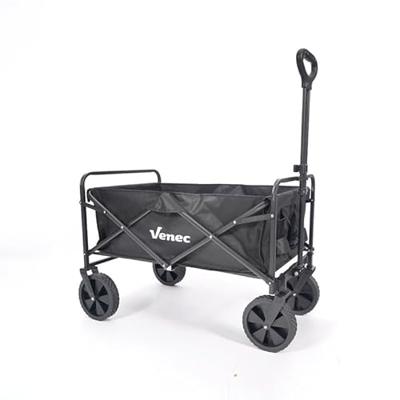 Venec Opvouwbare Bolderkar - Lichtgewicht en Robuust - Max. Draagvermogen 150 kg - Compact Ontwerp 87 x 54 x 76 cm - Verstelbare Stang - Massieve Banden - Inclusief Bidonhouder - Zwart