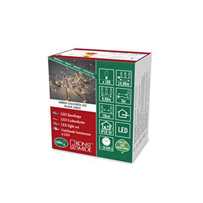 Mini LED Kerstverlichting voor binnen 100 lampjes extra warm wit 10 meter zwart