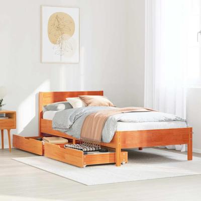 Bedframe zonder matras massief grenenhout wasbruin 90x190 cm