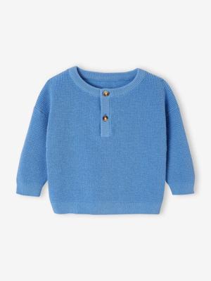 Baby trui in honingraat gebreid met Tunesische hals blauw