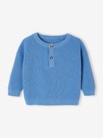Baby trui in honingraat gebreid met Tunesische hals blauw - thumbnail