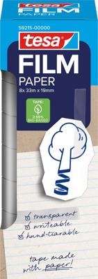 Tesafilm papier tape, ft 19 mm x 33 m, transparant, doos van 8 stuks