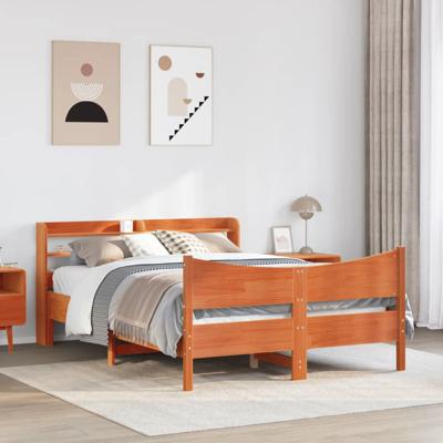Bedframe met hoofdbord massief grenenhout wasbruin 135x190 cm