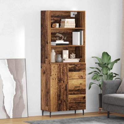 Highboard met lade 2 pcs Oud Hout Geengineerd Hout en Glas