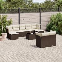 10-delige Loungeset met kussens poly rattan bruin - thumbnail