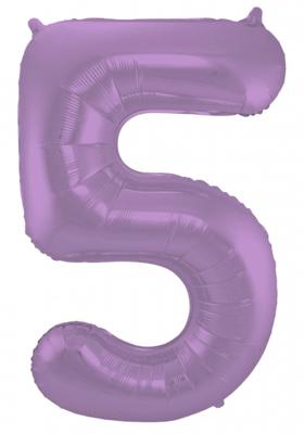 Folieballon Paars Metallic Mat Cijfer 5 - 86 cm