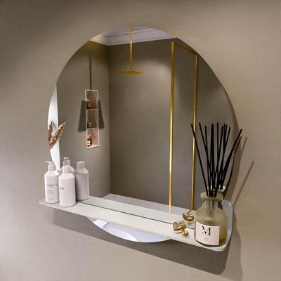 MONDIAZ SPOT spiegel rond 80cm met Spiegelplanchet kleur Linen.