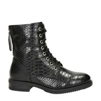 Dolcis veterboots met slangenprint zwart - thumbnail