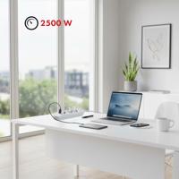 Maclean stekkerdoos, verlengkabel met 3 stopcontacten + 3xUSB, 110-240V AC 50/60Hz, 2,1A max 2500W, 1,5m, wit, MCE394 W - thumbnail