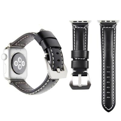 Echte lederen pols horloge Band met roestvrij stalen gesp voor Apple Watch serie 3 & 2 & 1 42mm(Black)