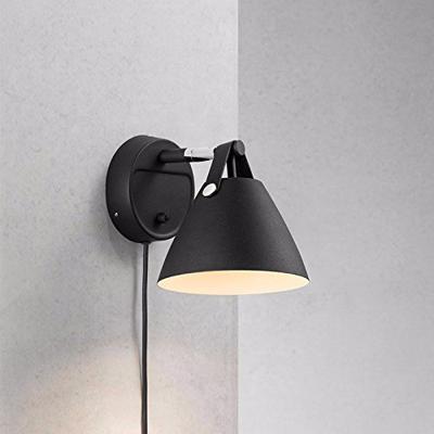 Wandlamp zwart &apos;Strap 15&apos; GU10 slaapkamerlamp metaal leer DFTP