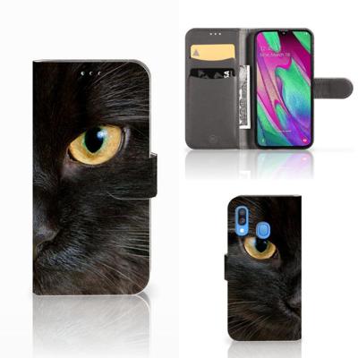Samsung Galaxy A40 | Telefoonhoesje | Met pasjeshouder | Zwarte Kat