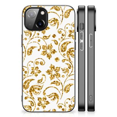 Apple iPhone 13 | iPhone 14 Bloemen Hoesje Gouden Bloemen
